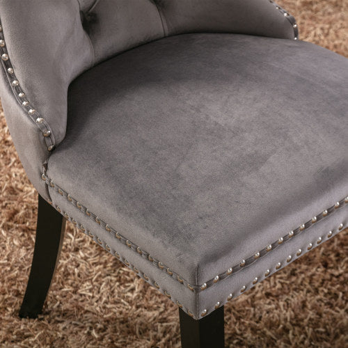 Gray Velvet Tufted Barstools 2-Pcs Set (DE2002GY)