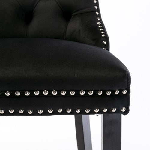 Black Velvet Tufted Barstools 2-Pcs Set (DE2002BK)