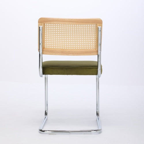 Mid-Century 2-Pcs Olive Green Velvet Dining Chairs (Cane Back, DE1851OL)