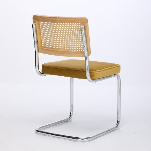 Mid-Century 2-Pcs Golden Velvet Dining Chairs (Cane Back, DE1851GL)