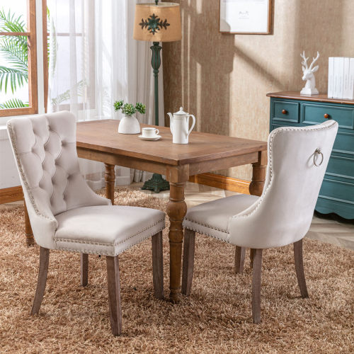 Nikki Collection 2-Pcs Beige Velvet Tufted Dining Chair (DE2001BG)