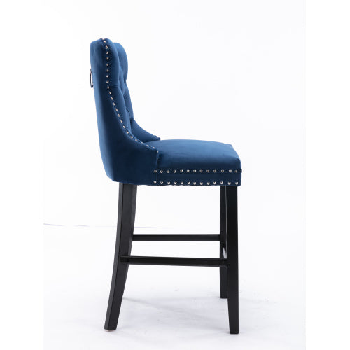 Blue Velvet Tufted Barstools 2-Pcs Set (DE2002BL)