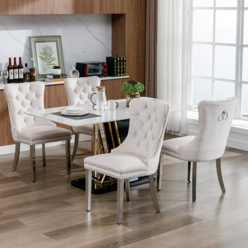 Modern Tufted Velvet Dining Chair Set (Beige, DE1701BG)