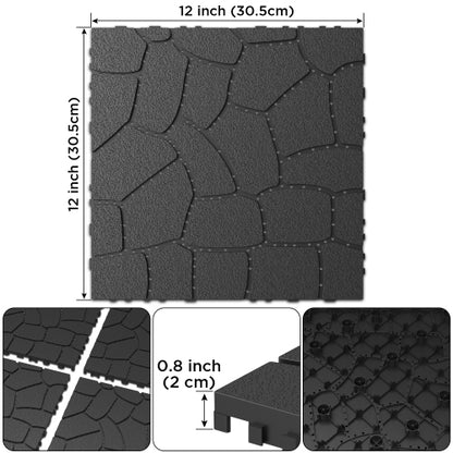 44 Pack Dark Gray New Stone - texture Interlocking Patio Deck Tiles