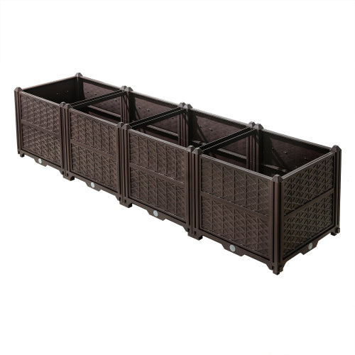 Brown Rectangular Raised Plastic Garden Bed Kit