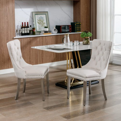 Modern Tufted Velvet Dining Chair Set (Beige, DE1701BG)