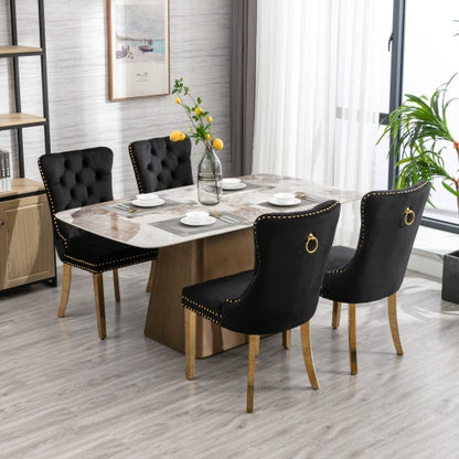 A&A Nikki Collection 2-Pcs Black&Gold Velvet Dining Chairs (DE1601BK)