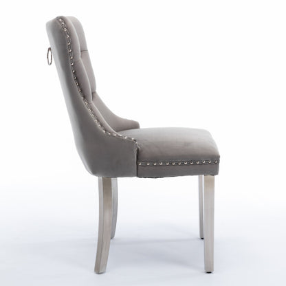 A&A Nikki Collection 2-Pcs Grey&Chrome Velvet Dining Chairs (DE1701GY)