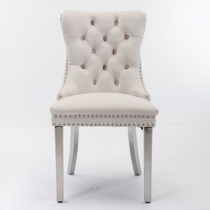 Modern Tufted Velvet Dining Chair Set (Beige, DE1701BG)