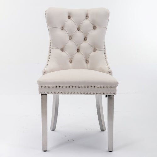 Modern Tufted Velvet Dining Chair Set (Beige, DE1701BG)