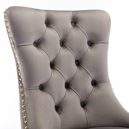 A&A Nikki Collection 2-Pcs Grey&Gold Velvet Dining Chairs (DE1601GY)