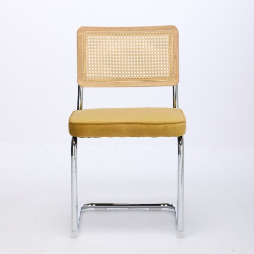 Mid-Century 2-Pcs Golden Velvet Dining Chairs (Cane Back, DE1851GL)