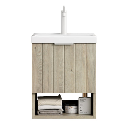 KAIRO 42cm Wandmontierbarer Badezimmerwaschtisch (Weiß Keramikbecken + Cremeeiche)