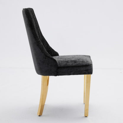 Black Rayon Chenille Dining Chairs 2-Pcs Set (DE1647BK)