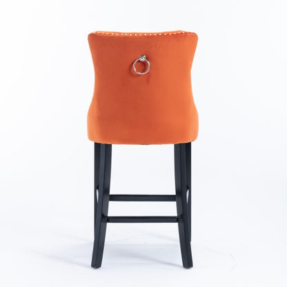Orange Velvet Tufted Barstools 2-Pcs Set (DE2002OG)