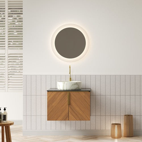 ARAI 61cm Wandmontierbarer Badezimmerwaschtisch (Weiß rundes Keramikbecken + Schwarz Sinterstein)
