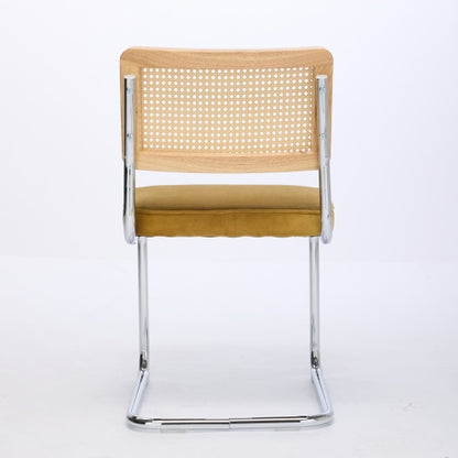 Mid-Century 2-Pcs Golden Velvet Dining Chairs (Cane Back, DE1851GL)