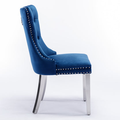 Nikki Collection 2-Pcs Blue&Chrome Velvet Dining Chairs (DE1701BL)