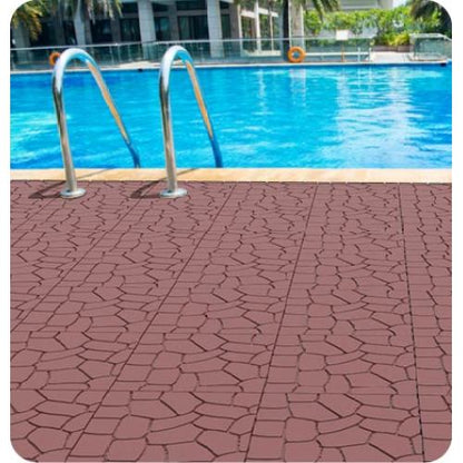 44 Pack Brown New Stone-texture Interlocking Patio Deck Tiles