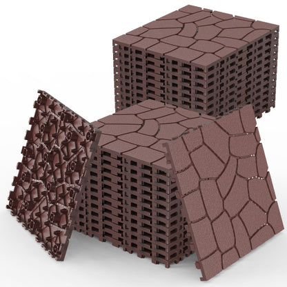 44 Pack Brown New Stone-texture Interlocking Patio Deck Tiles