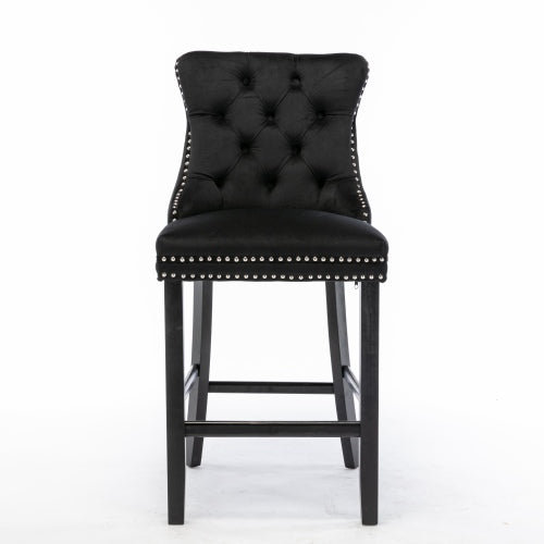 Black Velvet Tufted Barstools 2-Pcs Set (DE2002BK)