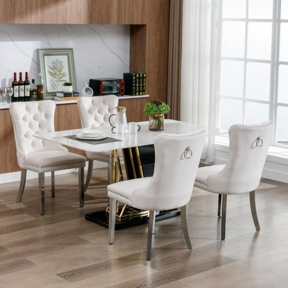 Modern Tufted Velvet Dining Chair Set (Beige, DE1701BG)