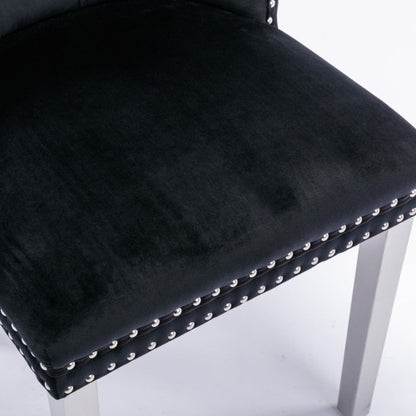 Modern Tufted Velvet Dining Chair Set (Black, DE1701BK)