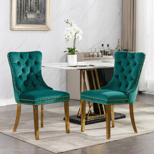 Modern Tufted Velvet Dining Chair Set (Green, DE1601GN)
