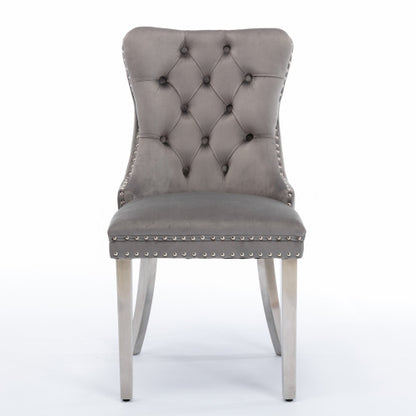 A&A Nikki Collection 2-Pcs Grey&Chrome Velvet Dining Chairs (DE1701GY)