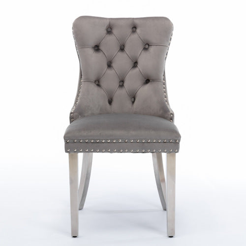 A&A Nikki Collection 2-Pcs Grey&Chrome Velvet Dining Chairs (DE1701GY)