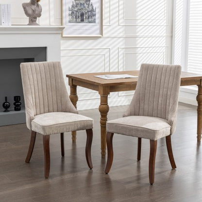 Beige Rayon Flocking Linen Dining Chairs 2-Pcs Set (DE1847BG)