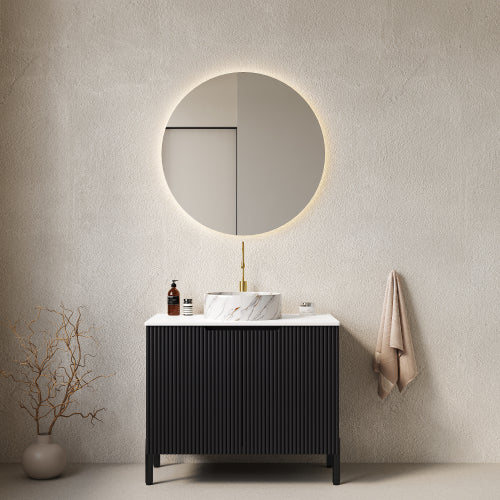 TURIO 76cm Freistehender Badezimmerwaschtisch (Weiß Keramikbecken + Carrara-Sinterstein)