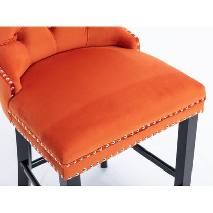 Orange Velvet Tufted Barstools 2-Pcs Set (DE2002OG)