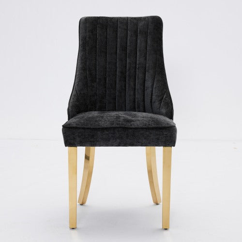 Black Rayon Chenille Dining Chairs 2-Pcs Set (DE1647BK)