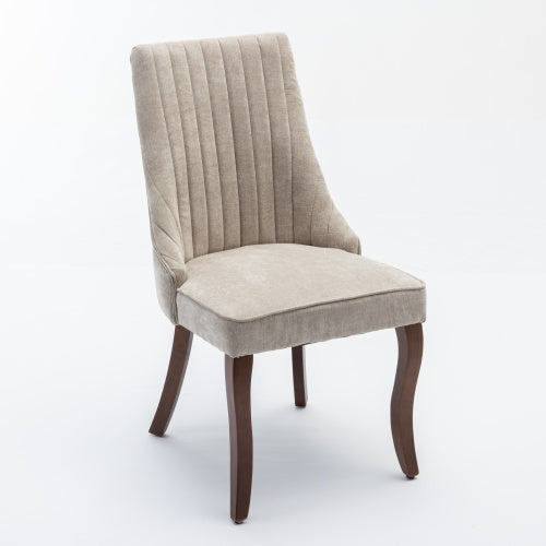 Beige Rayon Flocking Linen Dining Chairs 2-Pcs Set (DE1847BG)