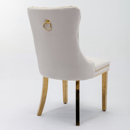 A&A Nikki Collection 2-Pcs Beige&Gold Velvet Dining Chairs (DE1601BG)