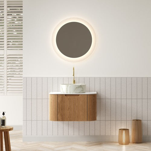 DINA 61cm Hängender Badezimmerwaschtisch (Weiß Keramikbecken + Natürliche Holzmaserung)