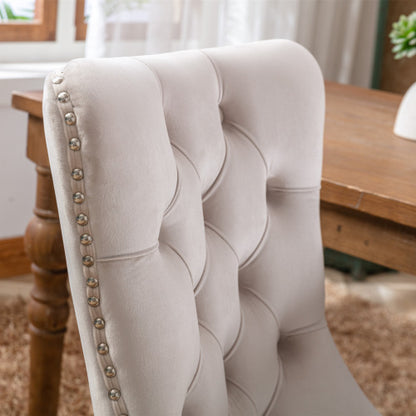 Nikki Collection 2-Pcs Beige Velvet Tufted Dining Chair (DE2001BG)