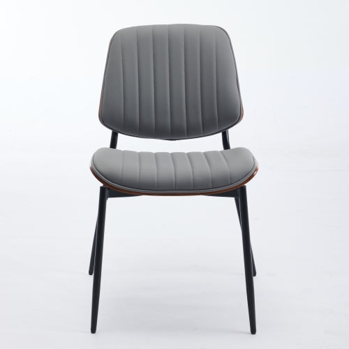 2-Pcs Mid-Century Gray PU Dining Chairs (Walnut Bentwood, DE1849GY)