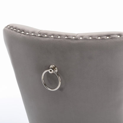A&A Nikki Collection 2-Pcs Grey&Chrome Velvet Dining Chairs (DE1701GY)