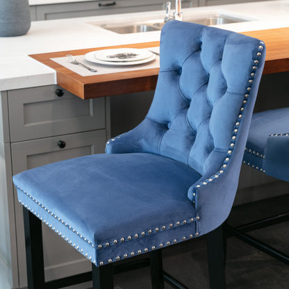 Blue Velvet Tufted Barstools 2-Pcs Set (DE2002BL)