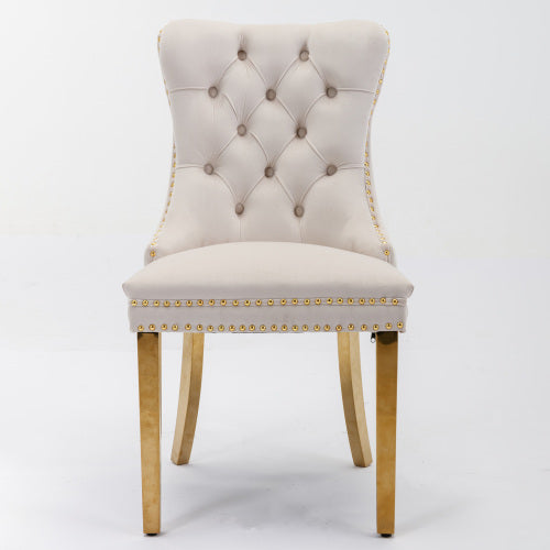 A&A Nikki Collection 2-Pcs Beige&Gold Velvet Dining Chairs (DE1601BG)