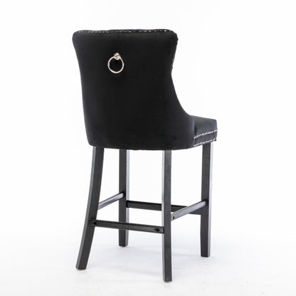 Black Velvet Tufted Barstools 2-Pcs Set (DE2002BK)