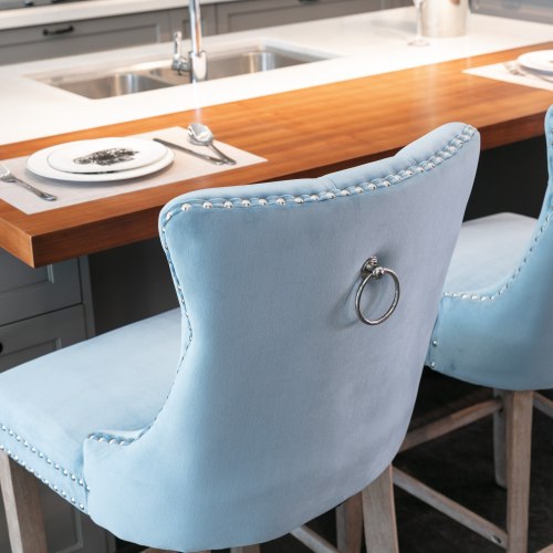 Light Blue Velvet Tufted Barstools 2-Pcs Set (DE2002LB)