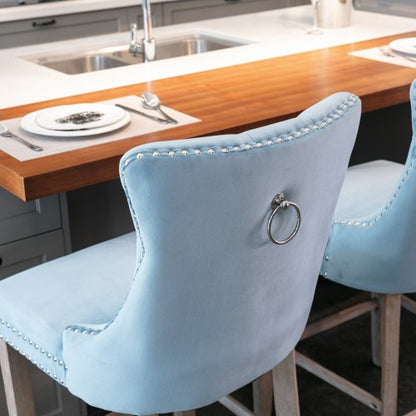 Light Blue Velvet Tufted Barstools 2-Pcs Set (DE2002LB)