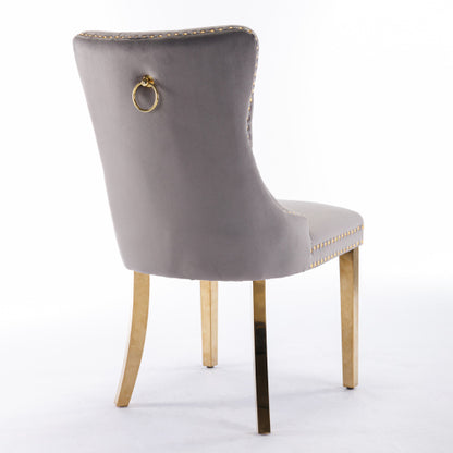 A&A Nikki Collection 2-Pcs Grey&Gold Velvet Dining Chairs (DE1601GY)