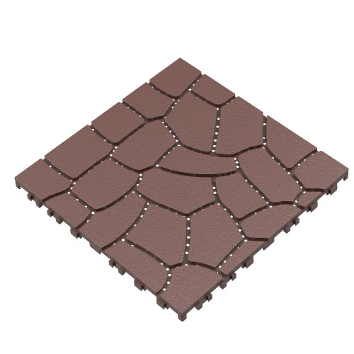 44 Pack Brown New Stone-texture Interlocking Patio Deck Tiles