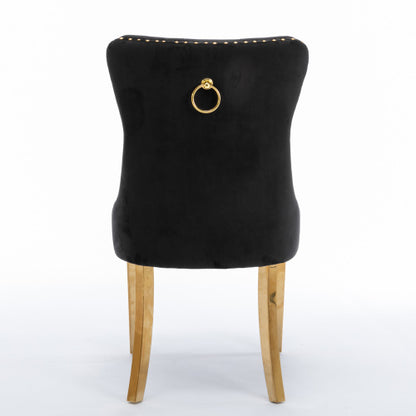 A&A Nikki Collection 2-Pcs Black&Gold Velvet Dining Chairs (DE1601BK)