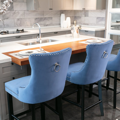 Blue Velvet Tufted Barstools 2-Pcs Set (DE2002BL)