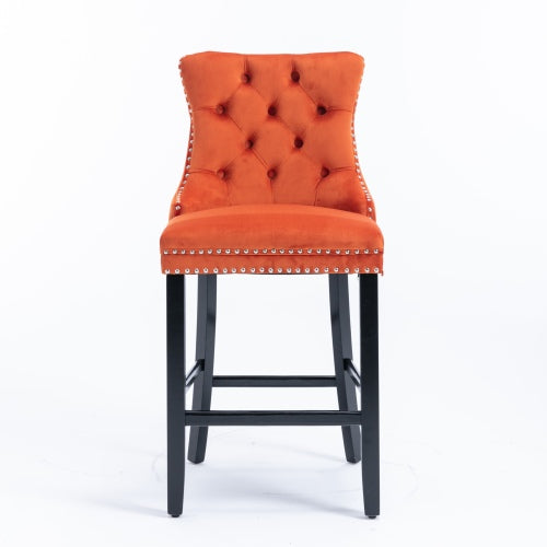 Orange Velvet Tufted Barstools 2-Pcs Set (DE2002OG)